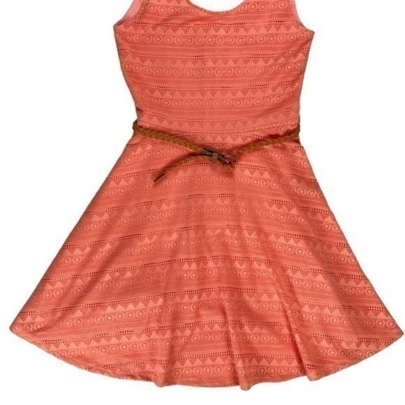 Ya Los Angeles Skater Dress Womens Medium Orange A Line Lace Overlay Flare Mini - Picture 3 of 16